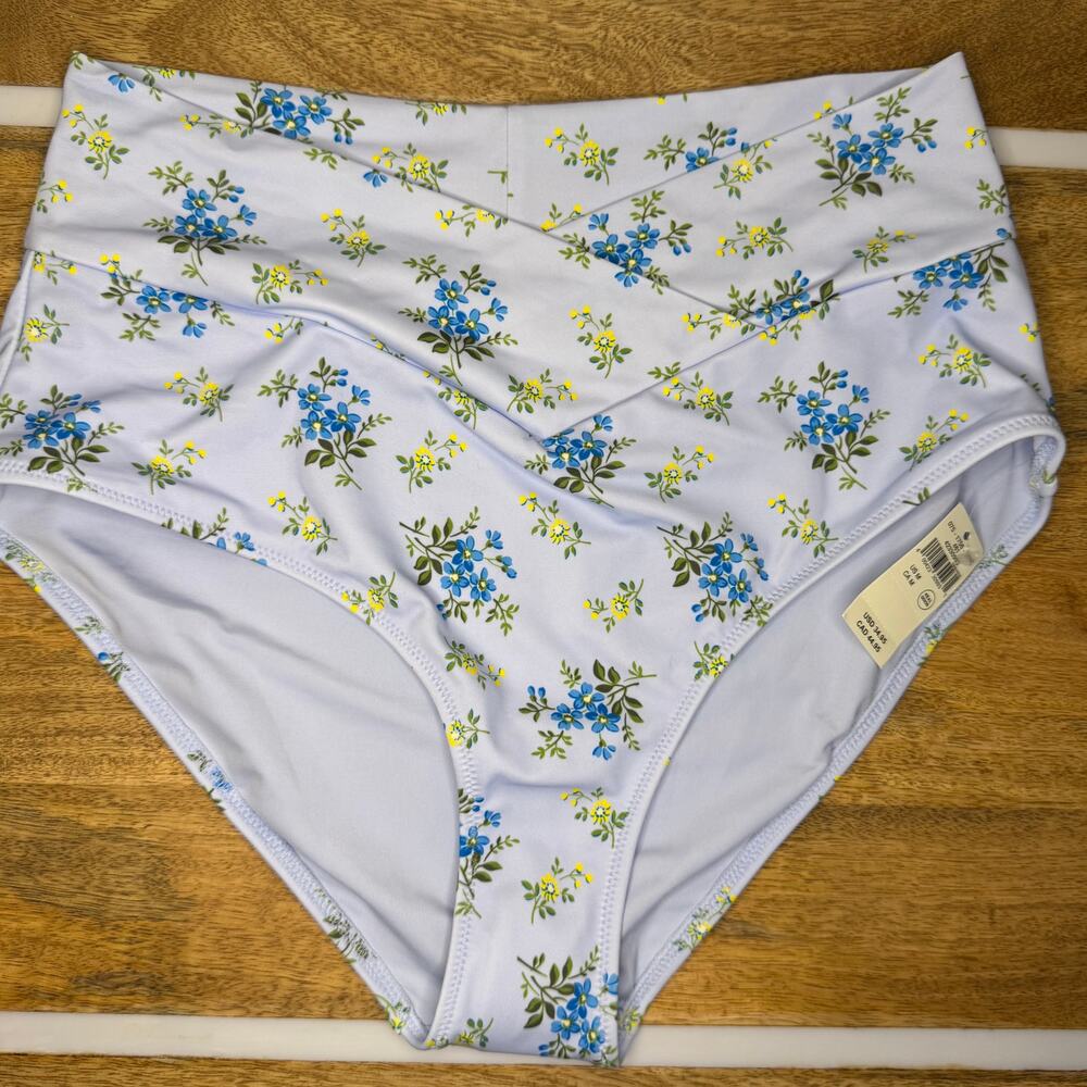 NWT Aerie Swim Bottoms High Waisted Crossover Blue Floral Medium